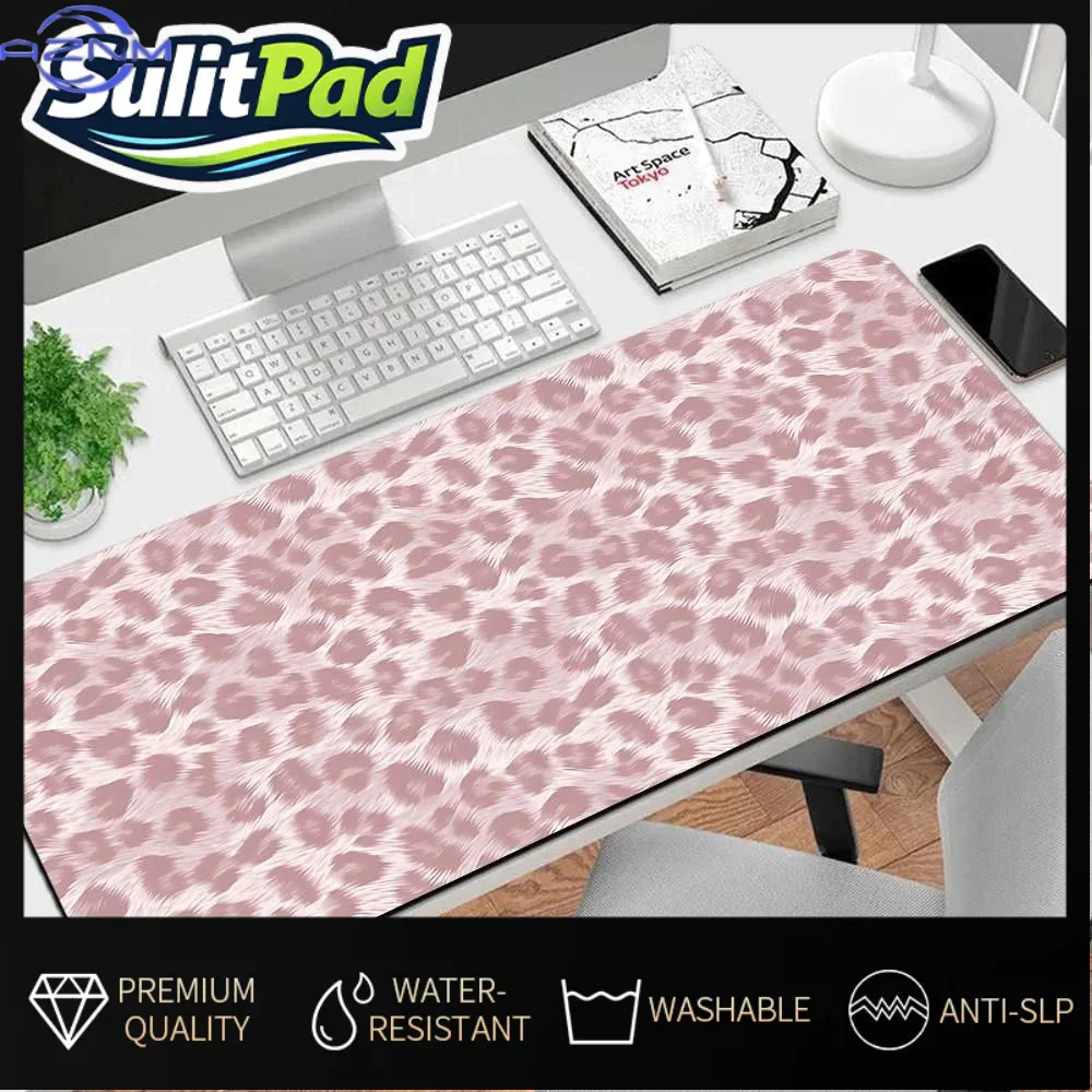 Pink Leopard Computer Mouse Pad Anti-Slip Extended Gaming Desk Mat For Laptop