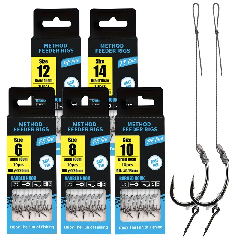 Method Feeder-Angelruten Premium: Hochfeste geflochtene Schnur, scharfe Widerhaken (Größe 6–14) – gemischte Farben für Karpfen-/Kreuzier-Angler