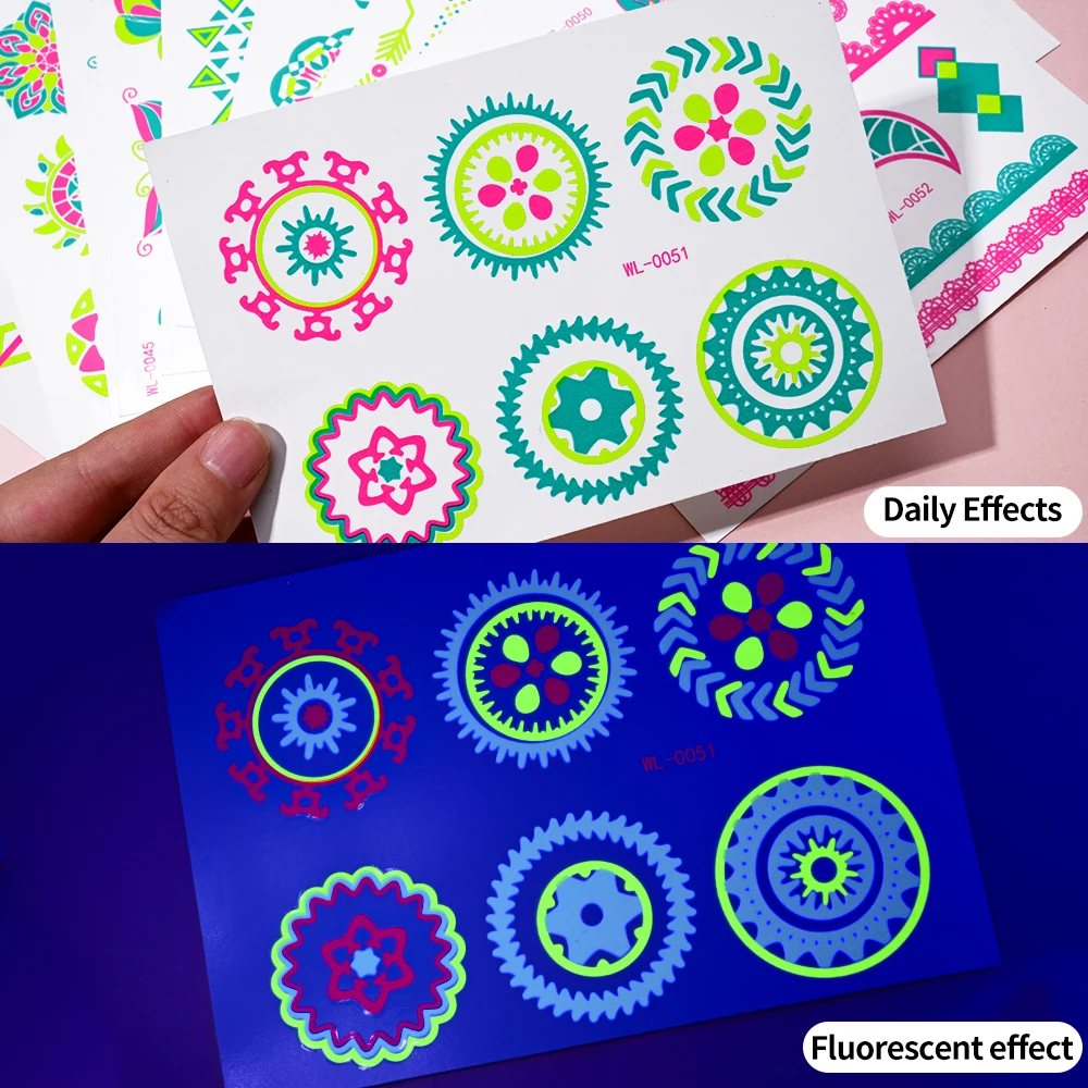 12/24 stücke Leuchtende Temporäre Tattoos Aufkleber UV Neon Fluoreszierende Glow in the Dark Für Körper Gesicht Tattoo Aufkleber Party zubehör – Detail 8