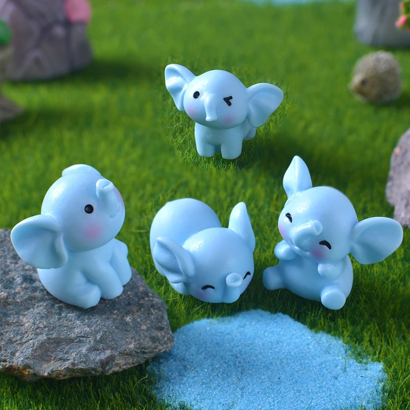 Cartoon Cute Blue Elephant Micro Landscape Desktop Decorative Ornaments Mini Elephant DIY Gadgets Home Figurines Statue