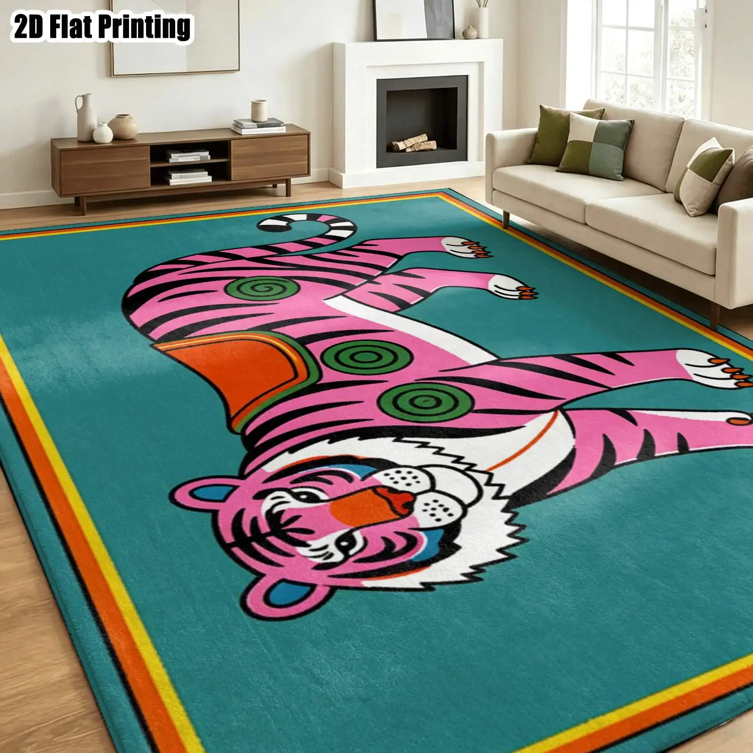 1Pc 2D Printed Pink Tiger Patterned Carpet Nordic/Instagram/Modern Minimalist/European/Vintage Style, Multi-Size, Machine Washable, for Entryway, Dining Room, Foyer, Bedroom, Living Room Home Decor.