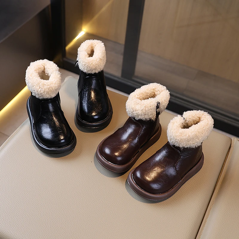 

2025 New Winter Childrens Ankle Boots Girls Boys Cotton Snow Boots Kids Fashion Plush Warm Baby Anti-kick Snow Boot Cotton Shoes