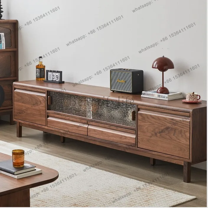 Nordic black walnut TV cabinet cherry wood modern simple living room home floor cabinet