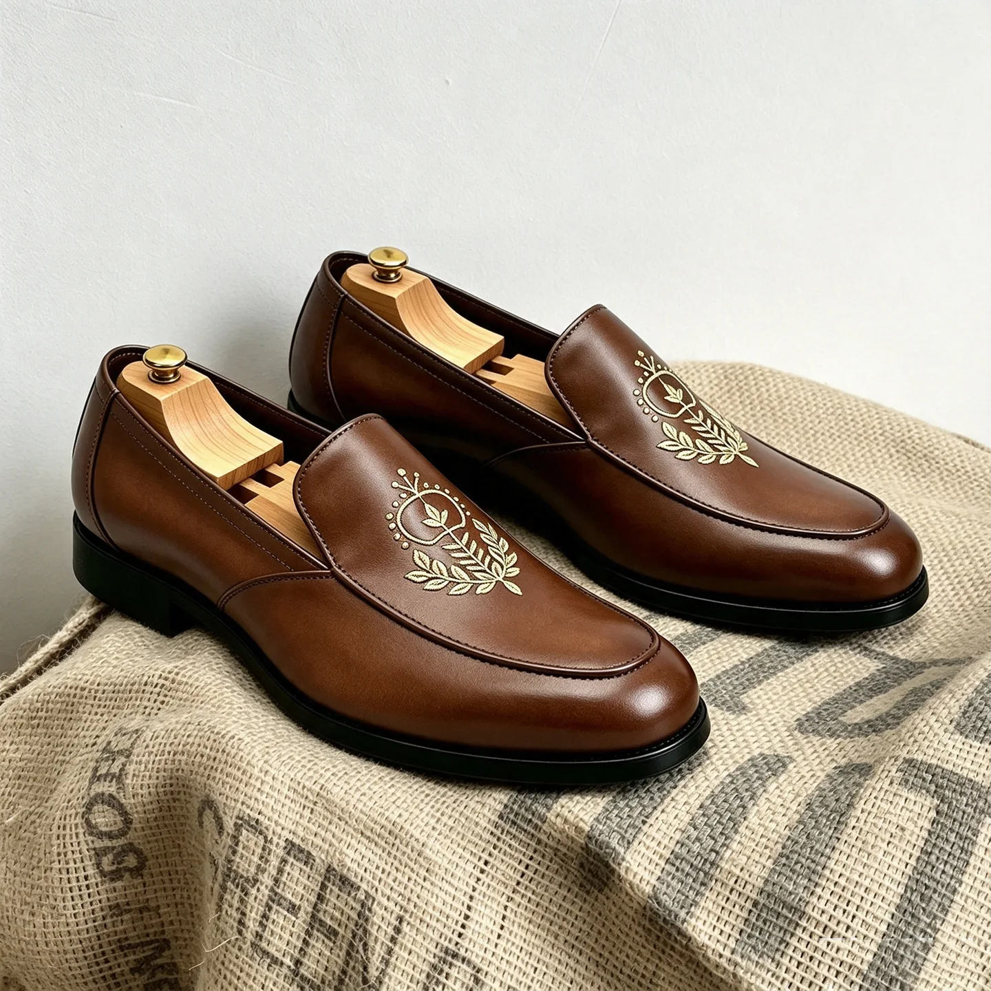 Men's business formal wear breathable commuting leather shoes retro Loafer comfortable breathable dress shoes