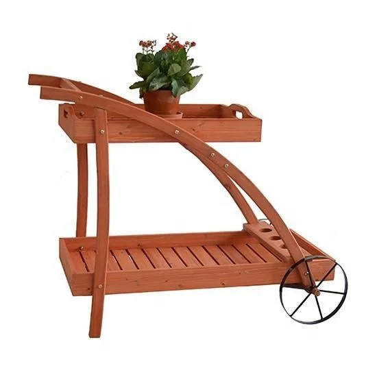 Garden Flower Planter Carts Solid Wood Stain Brown Wagon Planters