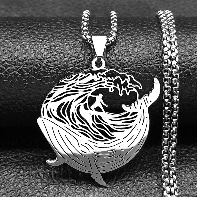 Collar de equitación de Surf ballena para mujeres y hombres, acero inoxidable, Color dorado, deportes, fe valiente, cadena masculina, joyería, regalos colares
