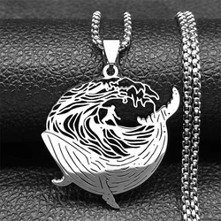 Whale Surf Riding Necklace For Women Men Stainless Steel Gold Color Sports Brave Faith Male Chain Jewelry Gifts colares
