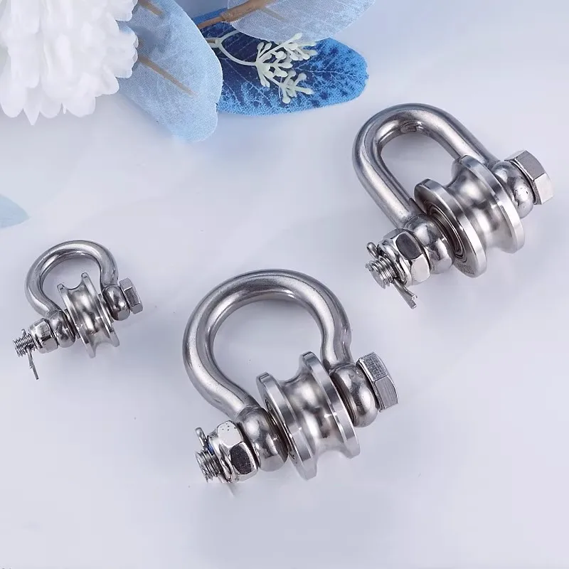 1PC Heavy-duty 304 Stainless Steel Buckle Pulley D-type Silent Bearing Pulley U-shaped Lifting Wheel Trailer Shackles Roller