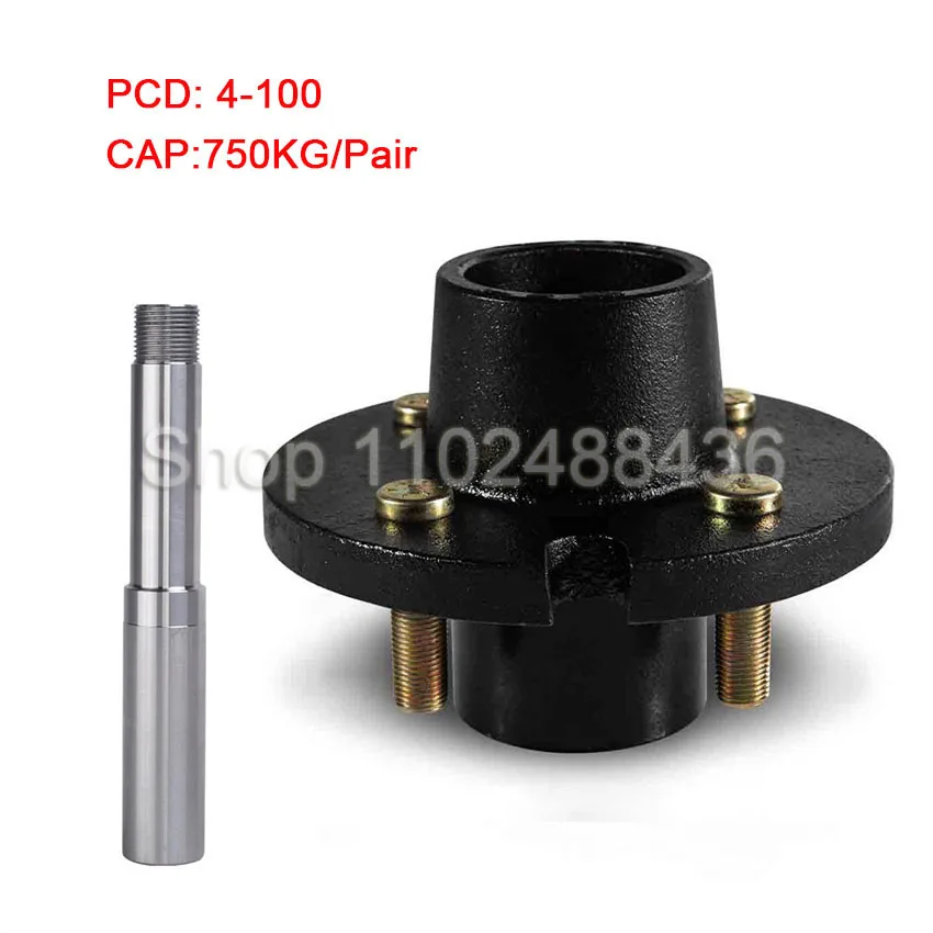 2PCS trailer axle 4-100 CAP 750KG Unbrake Trailer Half Axle Shaft Hubs parts For Pair RV Parts Camper Caravan Accessories