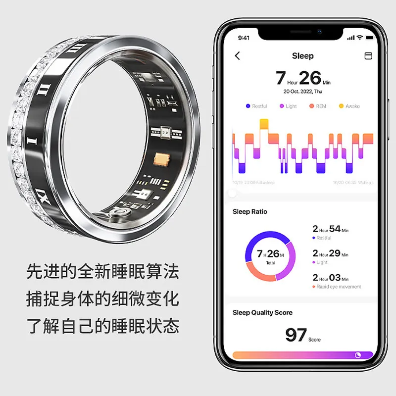 Luxmoc V2 Fashionable Diamond-Encrusted Smart Ring Heart Rate And Blood Oxygen Detection Pedometer Multi-Functional Sports Ring