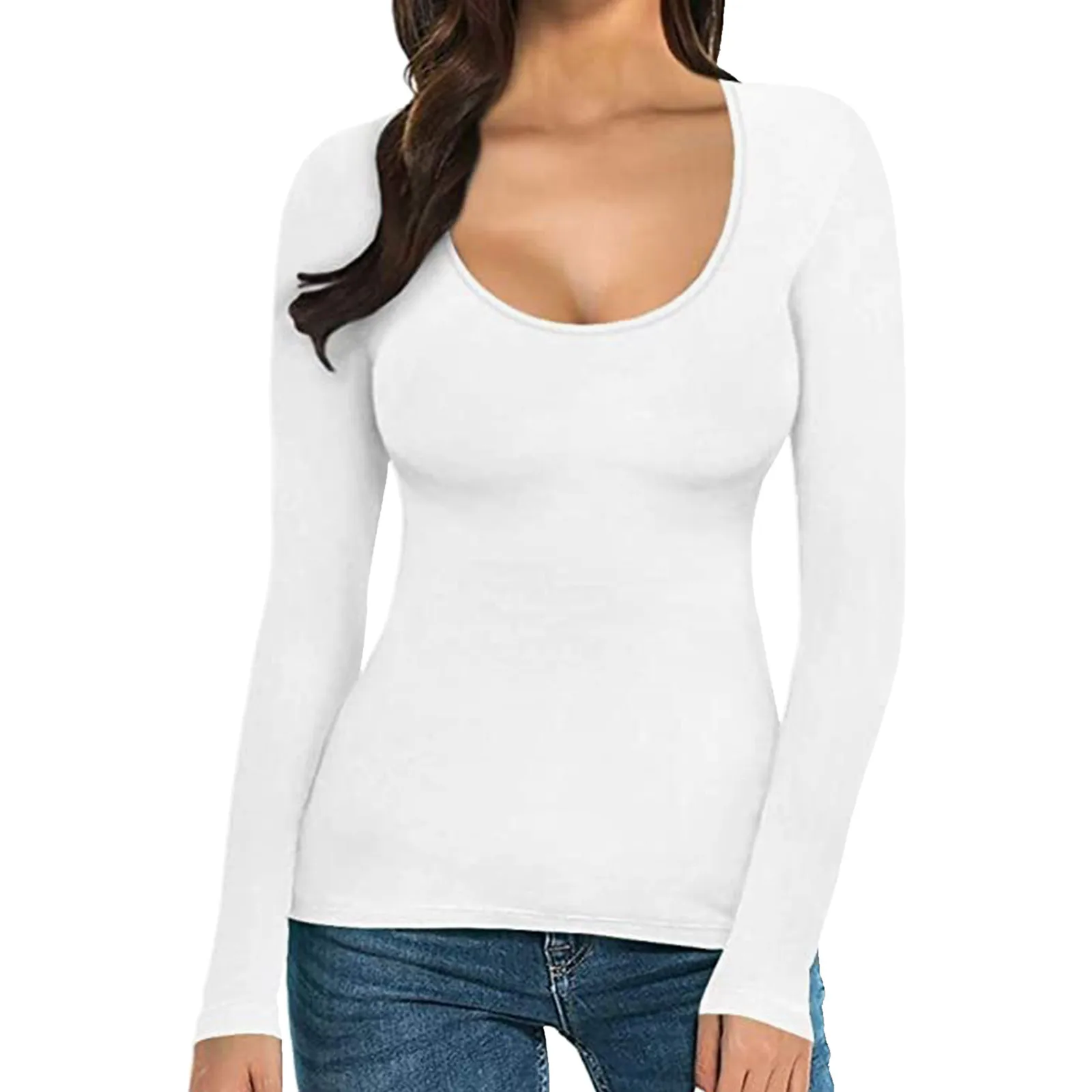 Women Fashion Tight Solid Round Neck Long Sleeve T Shirt Top Thermal underwear warm winter nightwear