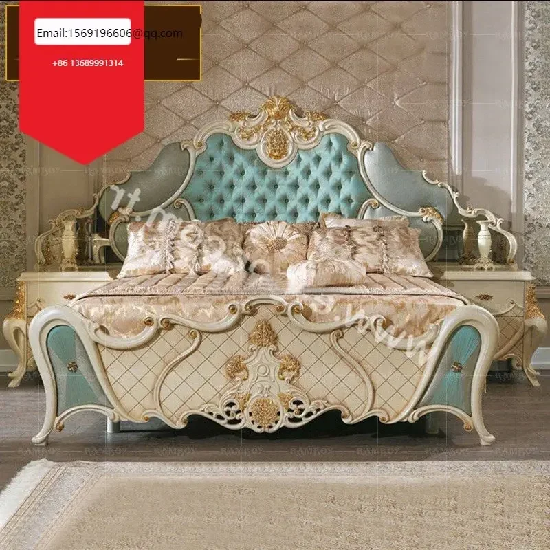 

European solid wood double bed palace high-grade cloth luxury French furniture master bedroom princess bed