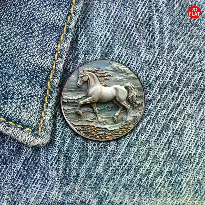 Fashion Zodiac Horse Brooch For Women Men 2D Flat Animal Pony Lapel Pins Clothing Backpacks Accessories New Year Gift