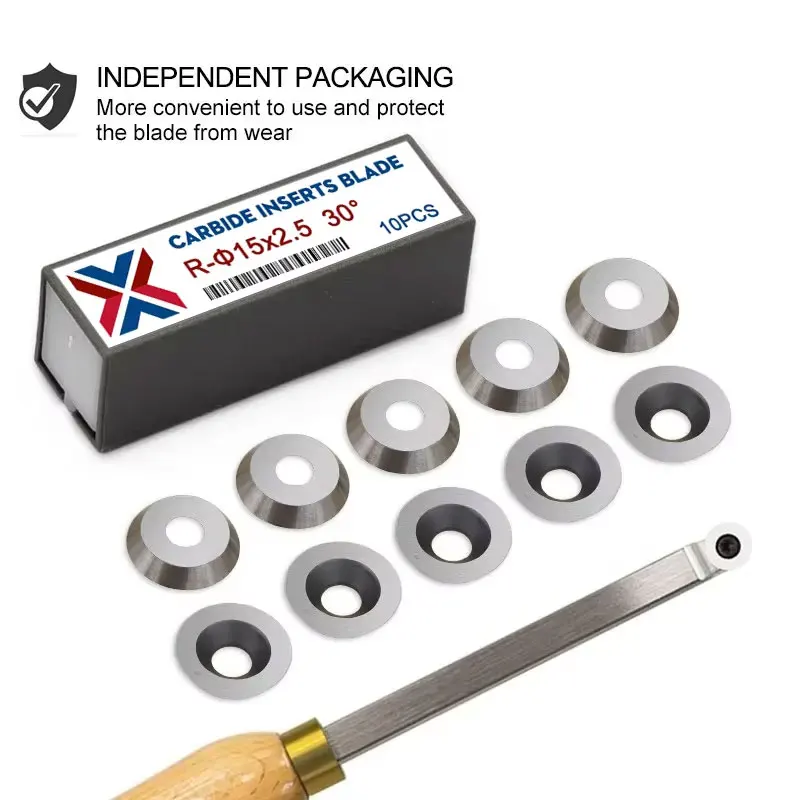 Cortador redondo da inserção do carboneto 10 pces 15mm(3/5 \'\') x2.5mm 30 degress cortador para o torno de madeira que gira a ferramenta hollower