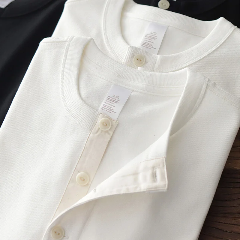 

Heavyweight Long Sve Cotton T-irt Casual Loose Fit White Comfortable Breathable Men's T-irt Henry irt Sle