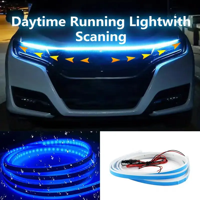 

1.5M/70.87in Car LED Hood Light Universal Daytime Running Light Flexible Scan Light Strip Car Decoration Atmosphere Light White