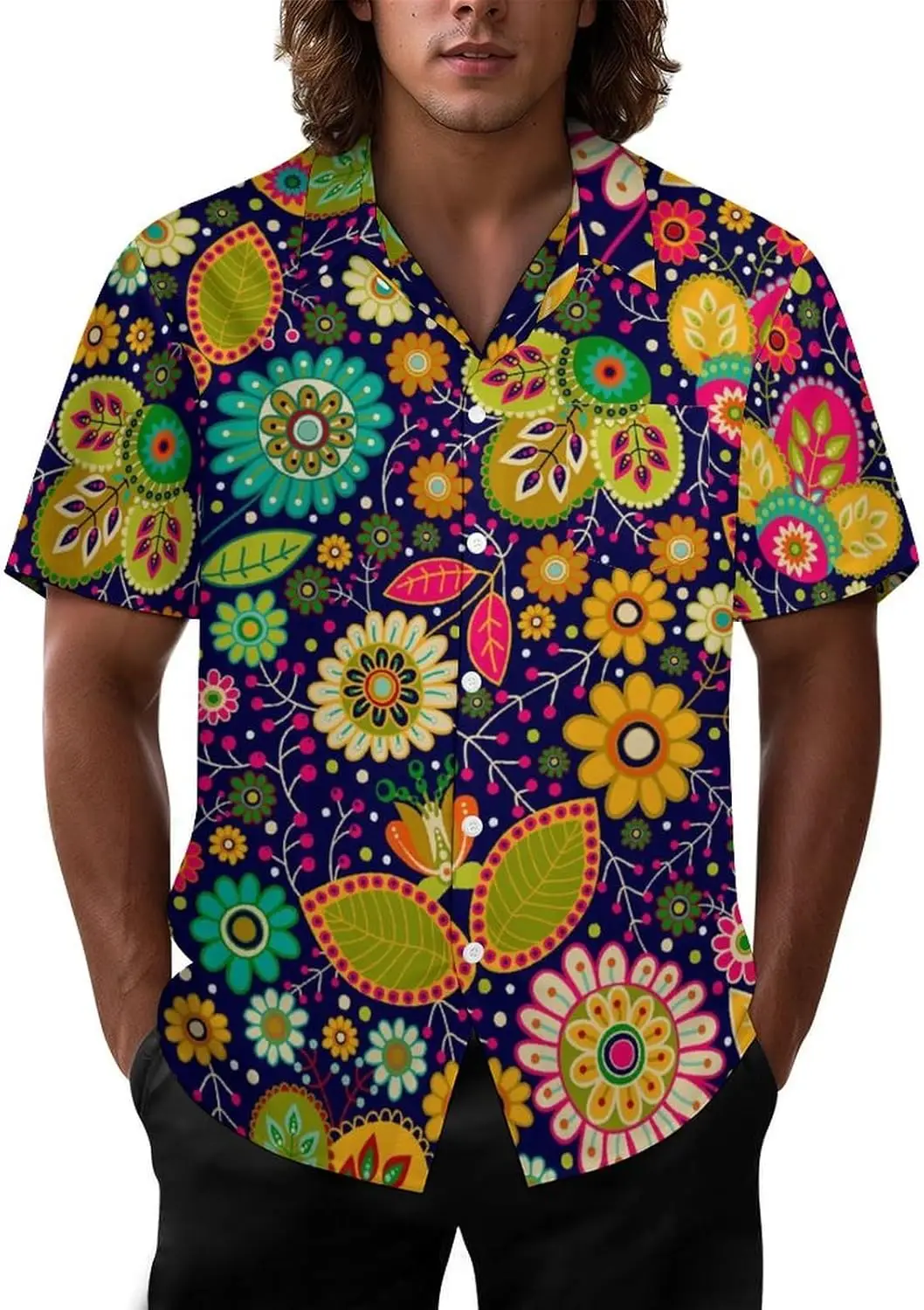 

Lakimct casual shirt with men's buttons, fashion hawaiian shirt with short -sleeved bus flowers for summer and beach