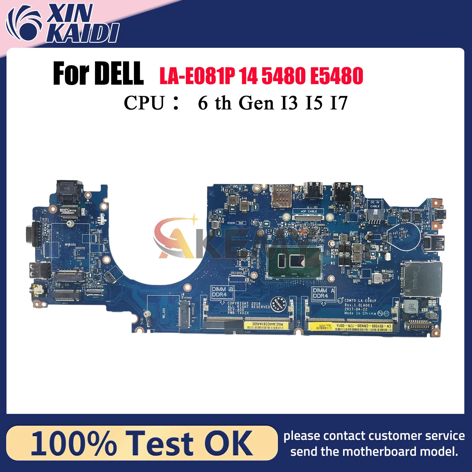 

For Dell Latitude 5480 E5480 Laptop Motherboard LA-E081P with i3 i5 i7 CPU 04X333 0MFNP8 0W86DC 0HXXM1 100% Test OK