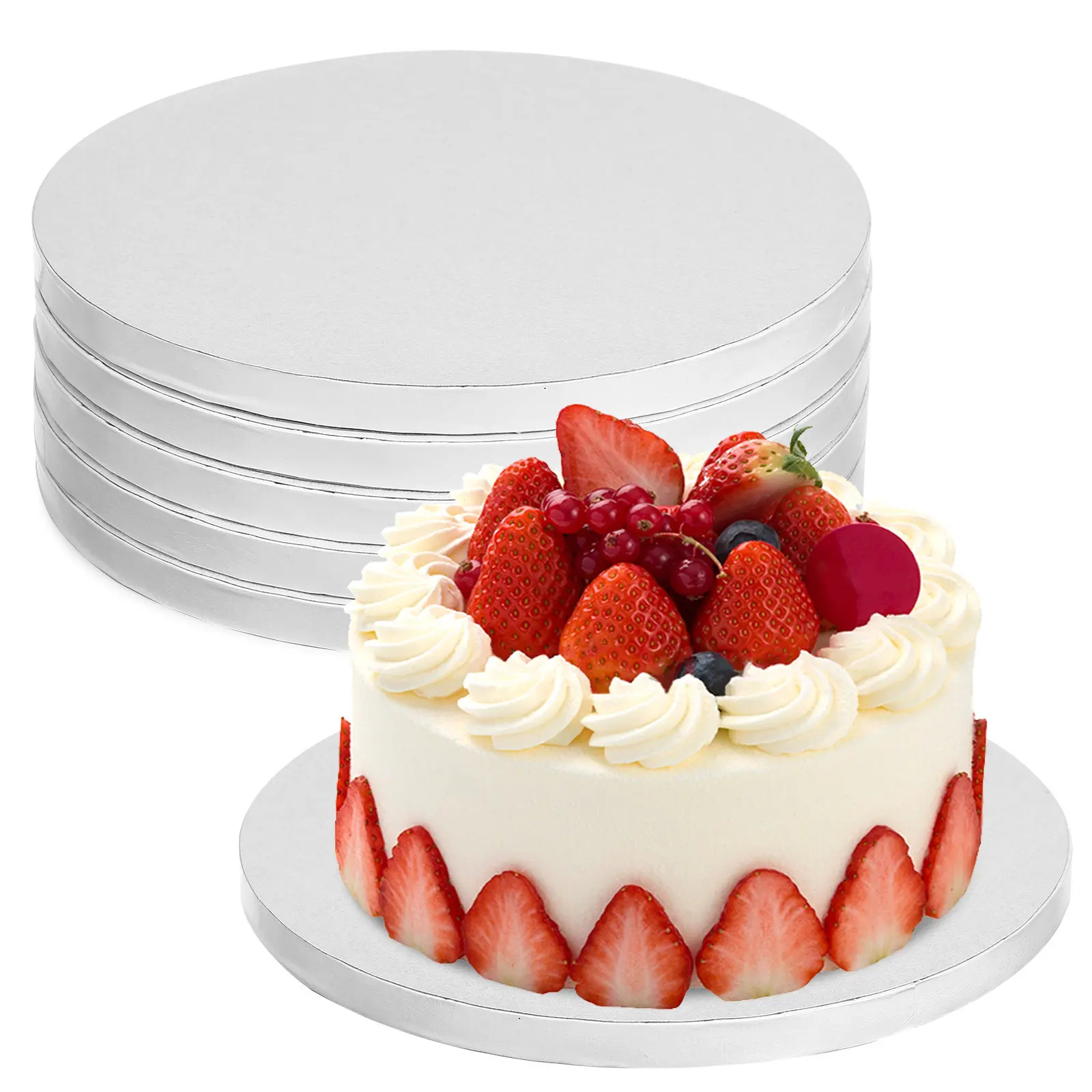 6Pcs Round Cake Boards 10 Inch Heavy-Duty Corrugated Paper Cake Drums for Wedding Birthday Dessert Display Baking Accessories