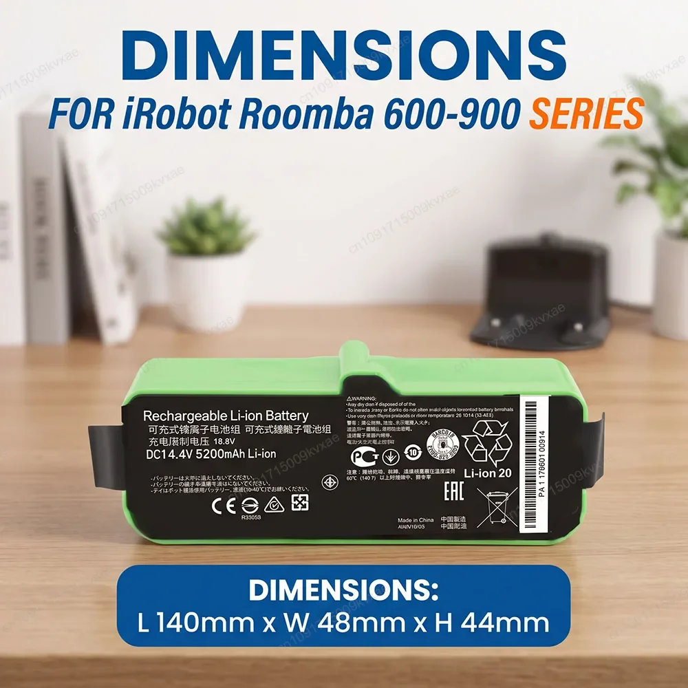 Electric Sweeper Battery for iRobot Roomba 690 695 860 890 960 980 R3 80501 4419696 14.4V 5600mAh Upgraded Extended Run Time