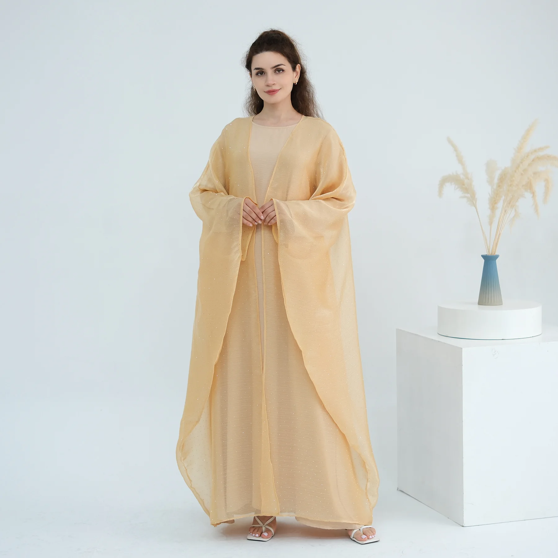 Abaya musulmana brillante de Dubái para mujer, vestidos largos para mujer, ropa islámica, Abaya, bata tipo kimono abierta, caftán Djellaba musulmán para mujer, nuevo