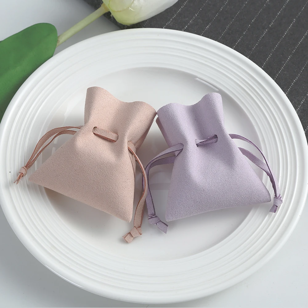 5Pack Bulk Microfiber Suede Jewelry Packaging Gift Bags Pouches Ring Earrings Wedding Travel Drawstring Organizer Small Bag