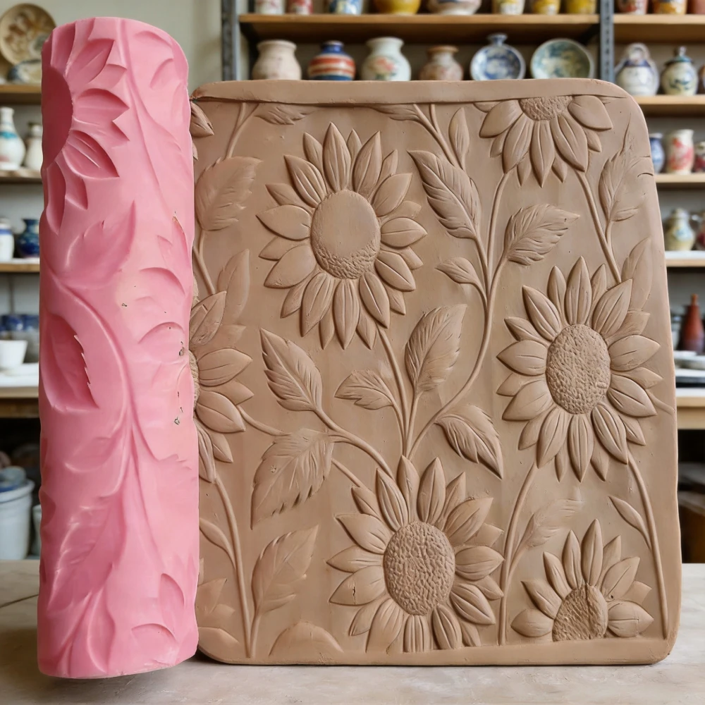 Sunflower Canopy Clay Texture Roller DIY Pottery Craft Rolling Pin for Ceramic Art Polymer Clay Fondant Cookie Making