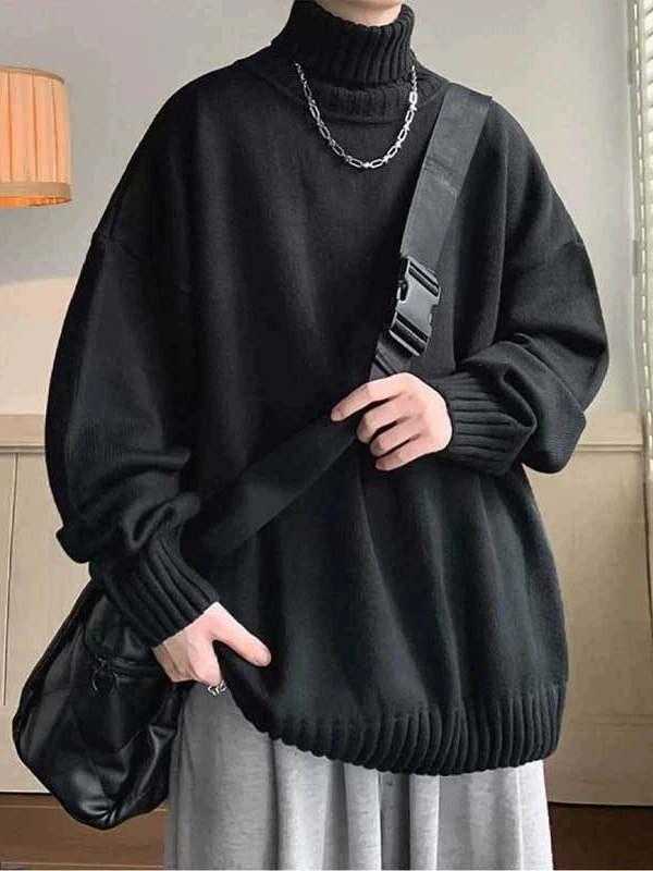 High neck men's sweater autumn and winter pullover base sweater, high-end loose knit sweater, outerwear with inner stitching