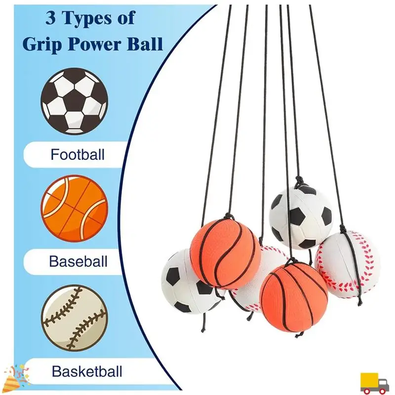 6 Pcs Wrist Return Ball Sports Wrist Ball Includes Basketball, Baseball And Football On A String Rubber Rebound Ball