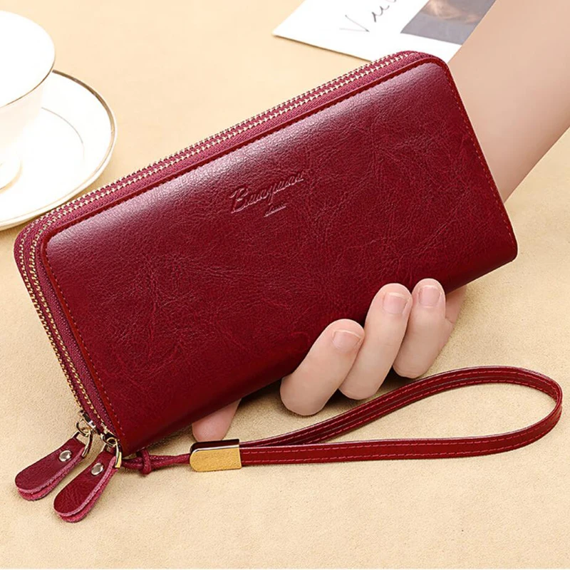 Genuine Leather Women Wallet 2024 Luxury Long Wallets for Women Large Capacity Clutch Bag Card Holder Purse Double Zipper Wallet