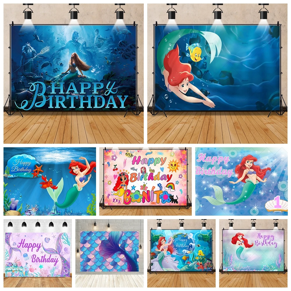 Disney kleine Meerjungfrau Prinzessin Hintergrund unter dem Meer Mädchen Geburtstag Party individuelle Fotografie Hintergrund blau Dekoration Poster