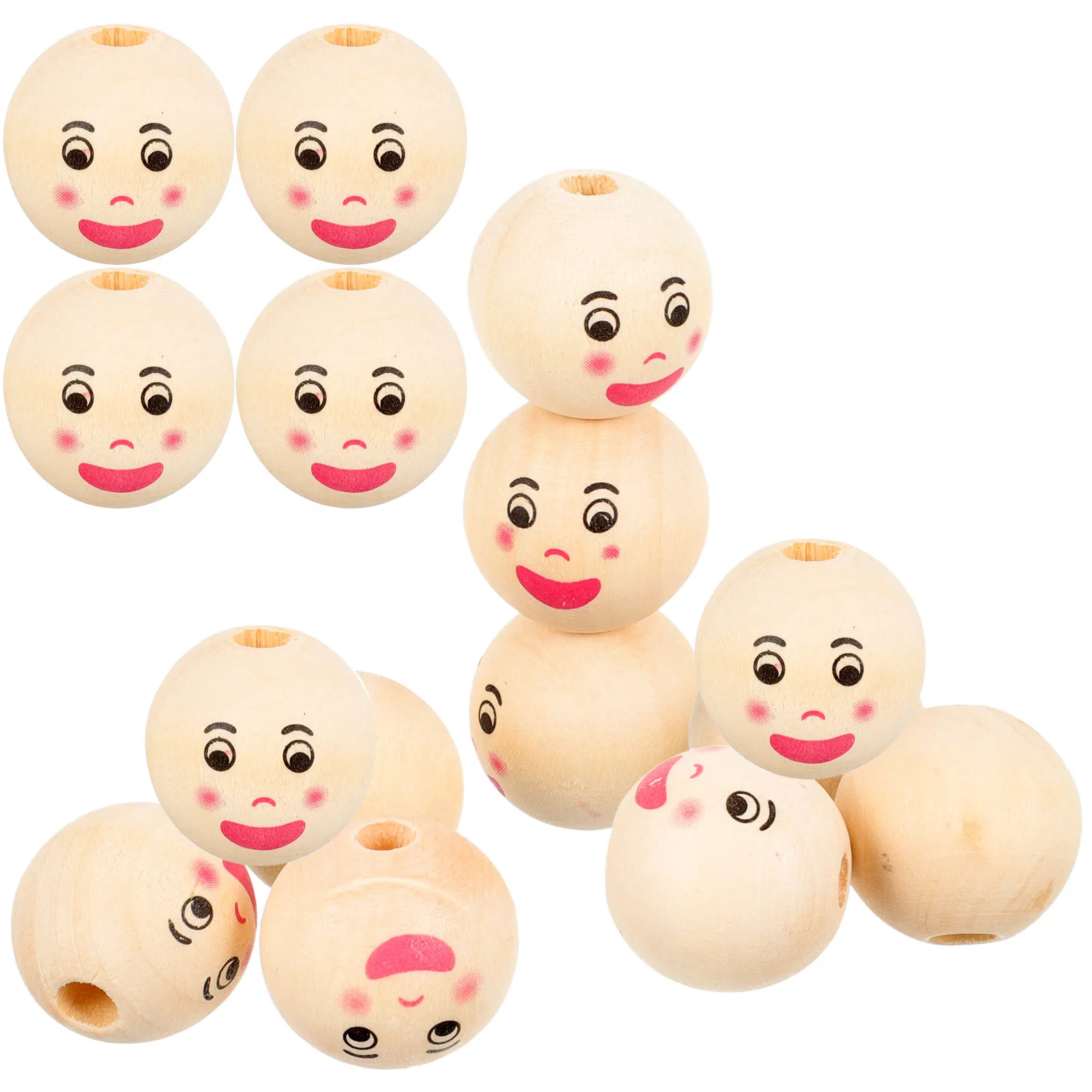 

40pcs Wooden Beads Bulk DIY Large Natural Wood Craft Garland Jewelry Making Face Pattern Beads