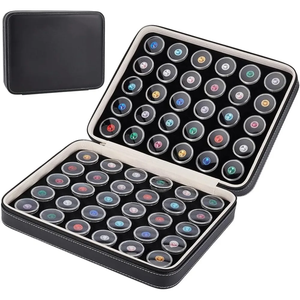 

60 Pcs Closeable Collection Storage Box with Foam Insert 1.2x0.6 Inch Plastic Gem Jars Display Tray Set for Loose