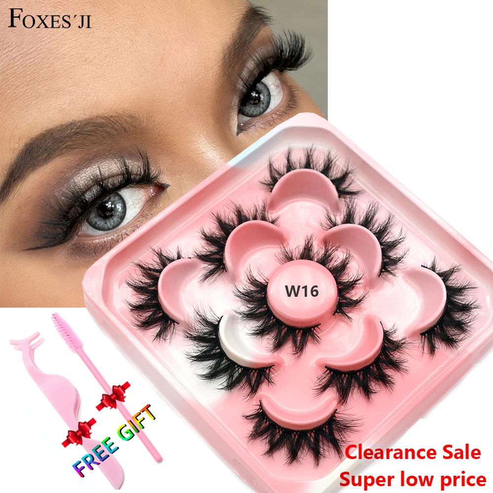 FOXESJI 5Pairs Faux Mink Lashes Extension False Eyelashes Fluffy High Volume Thick Cross Wispy Full strip Eye Lashes Faux Mink