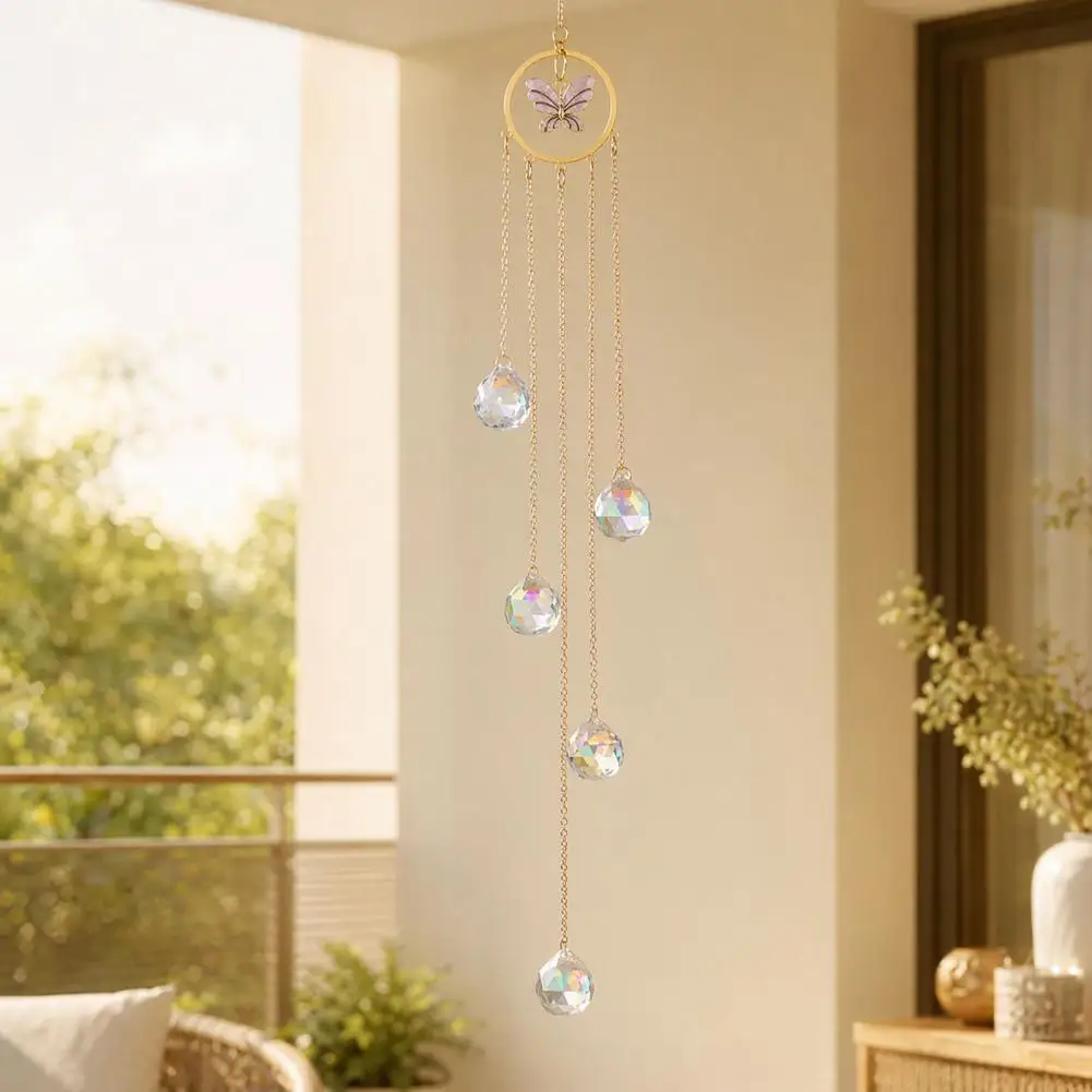 Garden Wind Chime Wind Chime Sun Catcher with 7-color Ab Balls Faceted Light Beads Hanging Ornament Rainbow Maker for Garden