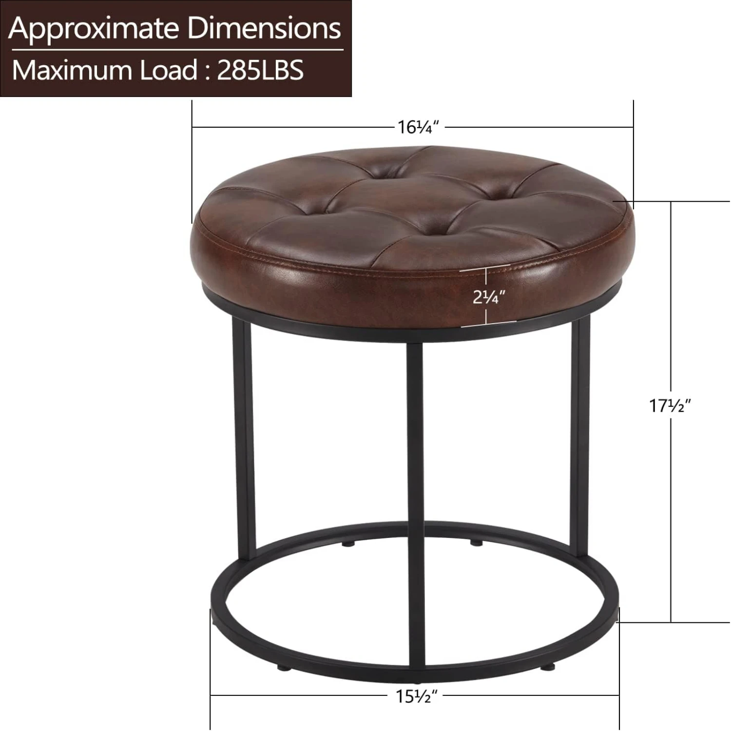 Taburete otomano de piel sintética, silla de tocador con botón, reposapiés copetudo, taburete con Base de Metal, color marrón amarillo para habitación y dormitorio