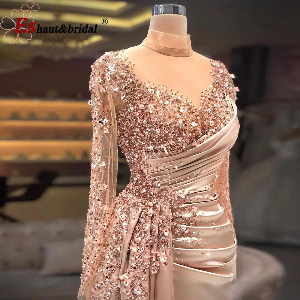 Vestido de noche árabe de sirena elegante para mujer, vestido Formal musulmán de manga larga con cuello alto para fiesta de graduación y boda, personalizado, 2024