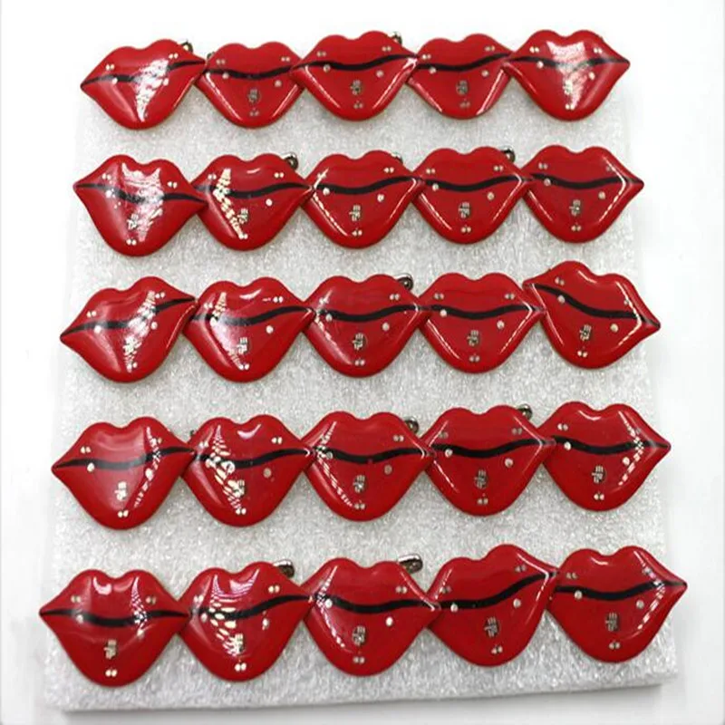 25pcs Light Up Red Lip Brooch Pendant Pin for Backpack Clothes Bag Hat Gift Birthday   Glow Party Supplies Wedding Festival