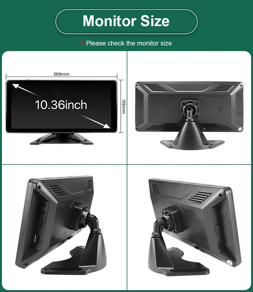 10,36 Zoll 4-Kanal AHD 1080P Kamera DVR Monitor mit Wide Surround View Bluetooth USB MP5 Player für LKW, Busse, Wohnmobile und Transporter