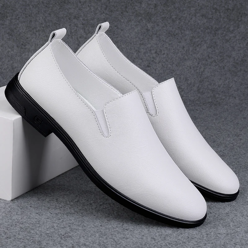 Simple White Soft Soled Comfortable Loafers Men's Black Flat Shoes Summer Hollow Breathable Cowhide Casual Leather Shoes for men
