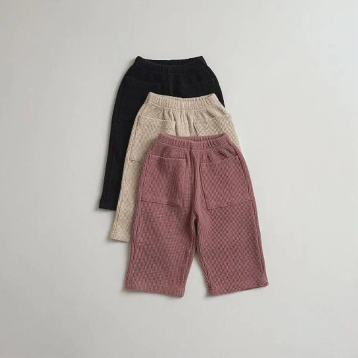 Infant Boy Loose Trousers Toddler Clothes 2025 Autumn New Baby Casual Pants Waffle Cotton Girls Pocket Straight Leg Pants Solid