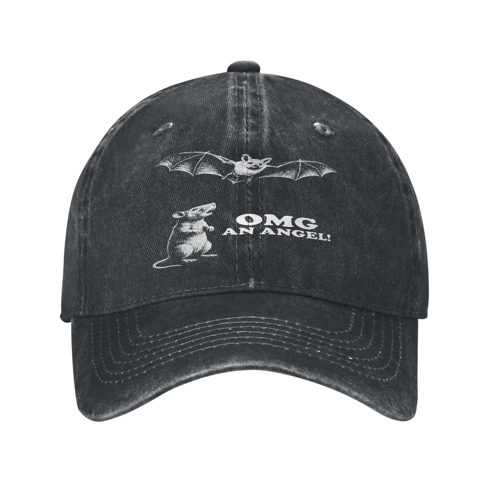 Rat Bat OMG an Angel Funny Animal Humor Cap  Hipster Baseball Cap Hats Visor Protection Snapback Cotton tops gorras
