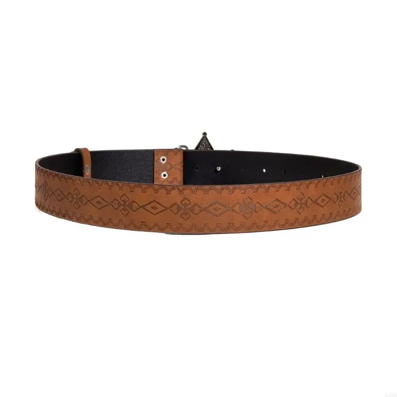 N5KB Wear-resistant Adult Waist Belts with Carved Star Buckle Ladies PU Waistband