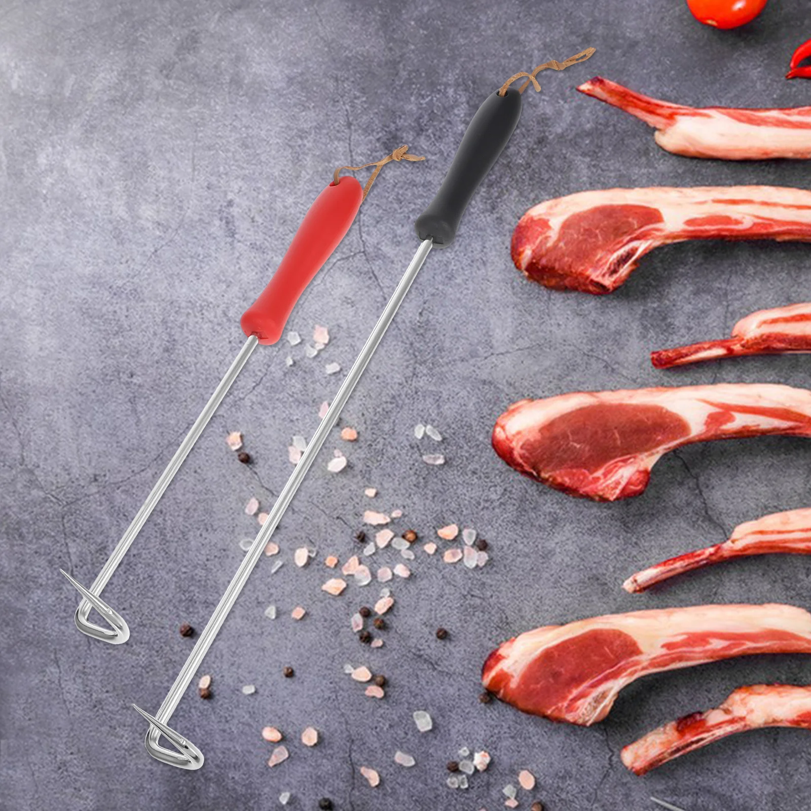 

2Pcs Stainless Steel Meat Flipper with Non Slip Plastic Handle for Effortless Food Turning in Bbq Grilling and Indoor Use