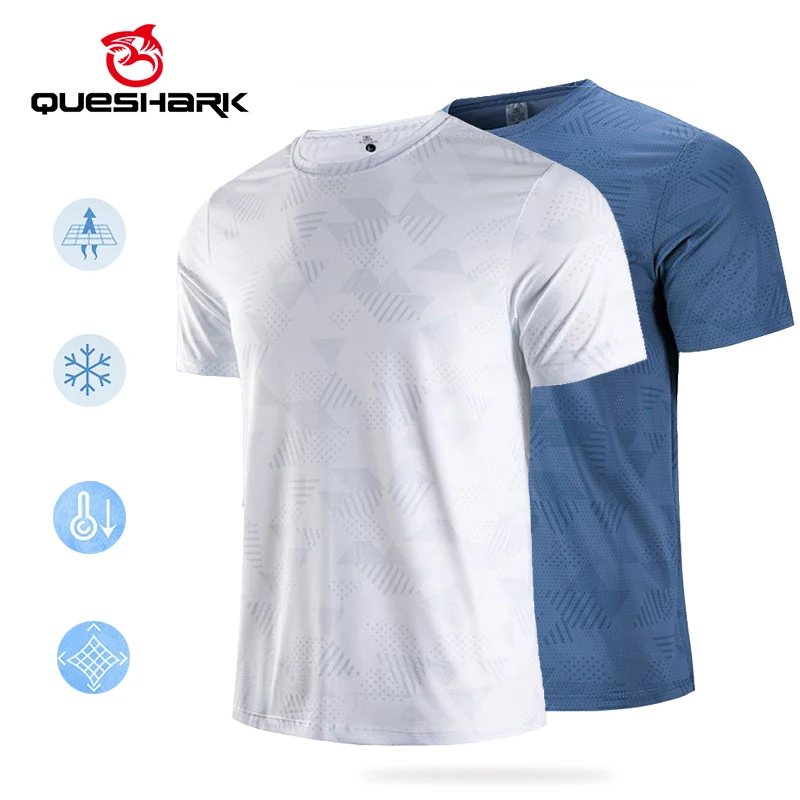

(L-8XL)Queshark Mens Plus Size Ice Silk T-Shirt Cycling Jersey Biking Shirt Cooling Quick-Dry Loose Fit Summer Sport Tops