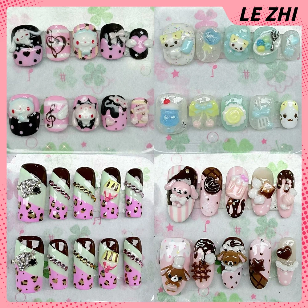 

Kawaii Cartoon Rabbit Cat Handmade Nail Party Sticker Candy Cookies Wings Bowknot Ice Cream Diamond Musical Notes Press On Nails