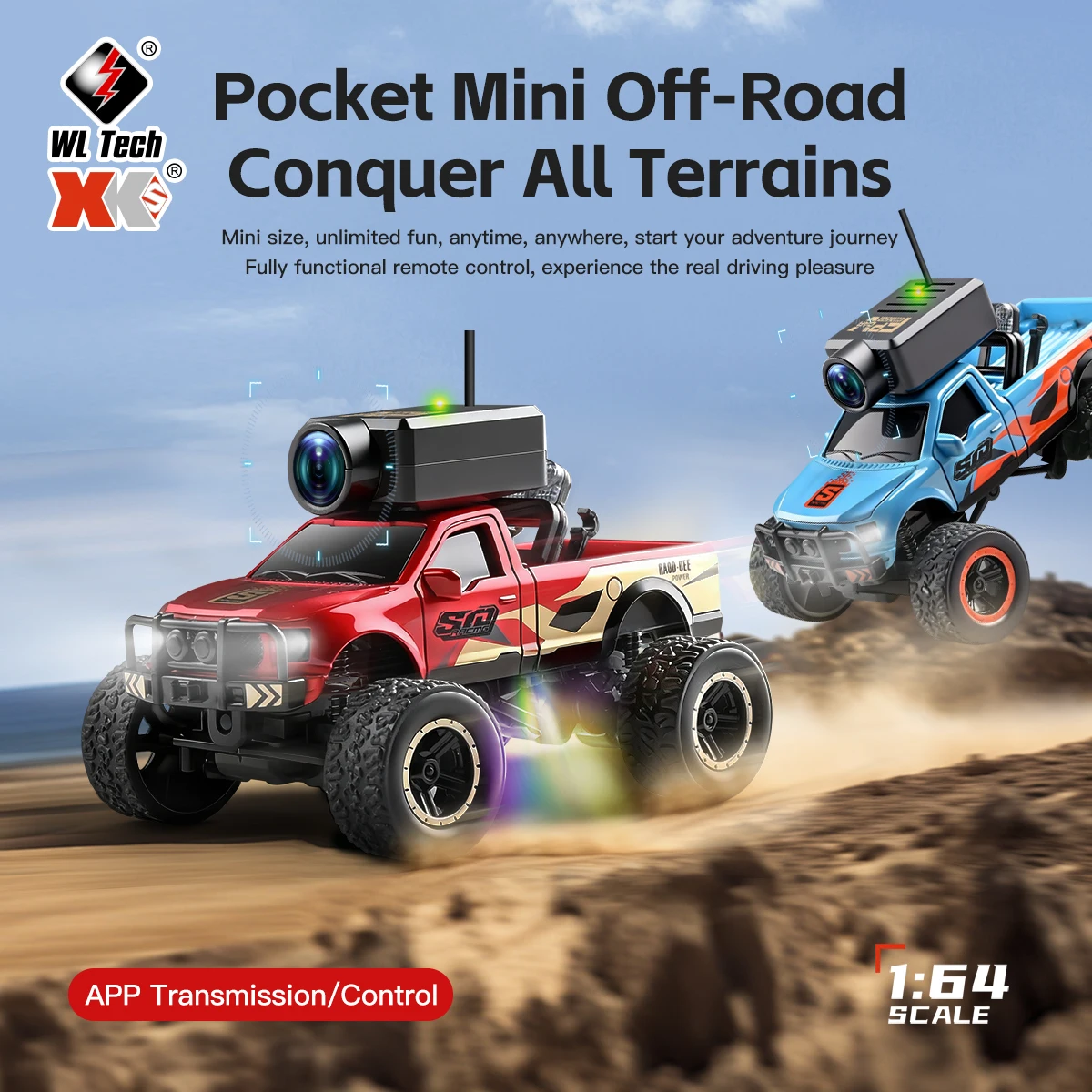 Wltoys 6407 6407-C 1:64 Auto RC FPV Mini con Telecamera Monitor Controllo WiFi App Alta Velocità Drift Racing Veicolo Giocattolo da Scrivania Regalo