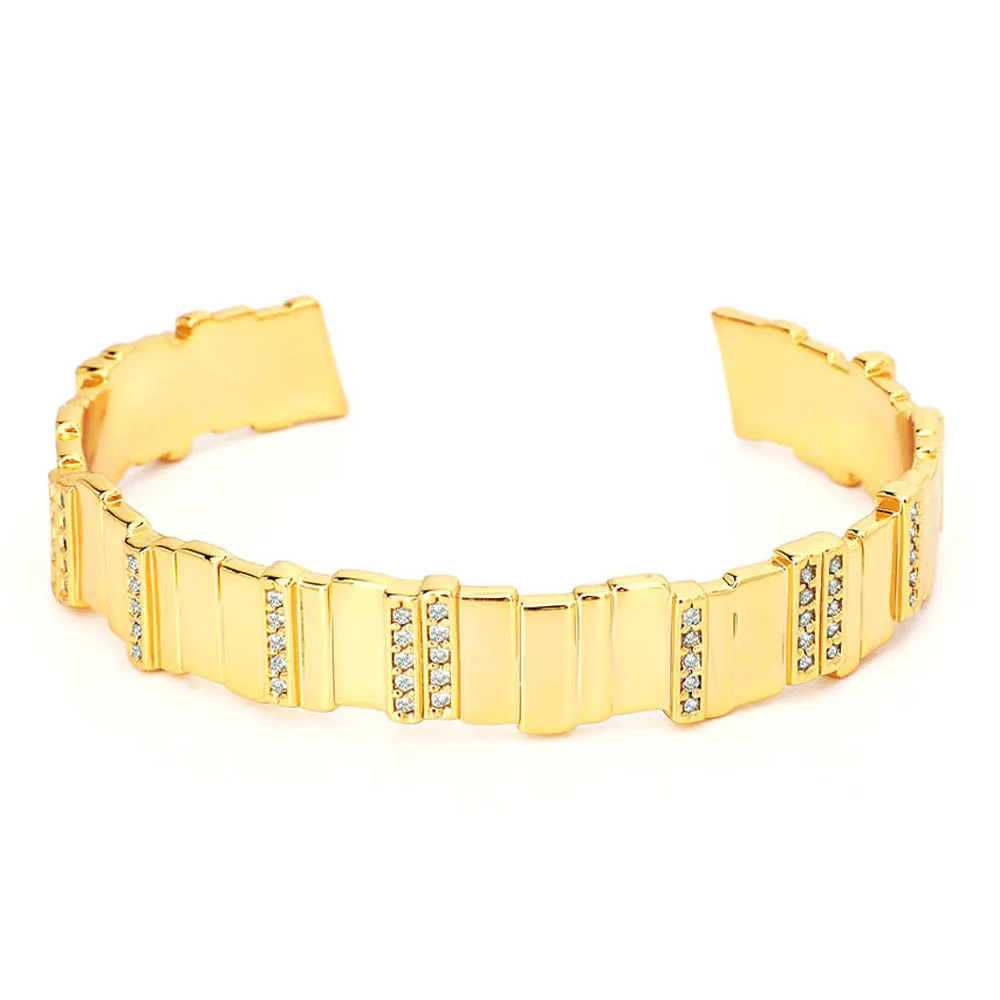

VAROLE Women's Geometric Strip Crystal Cuff Bracelet Gold Color Fashion Jewelry Accessory Elegant Bangle Pulseras Gift