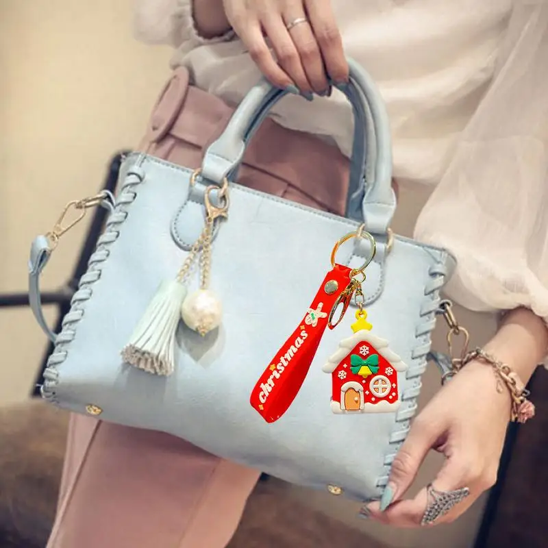 Christmas Backpack Keychain Christmas-Theme Mini Backpack Keychain Wristlet Keyring 3D Christmas Accessories Gift For Girls