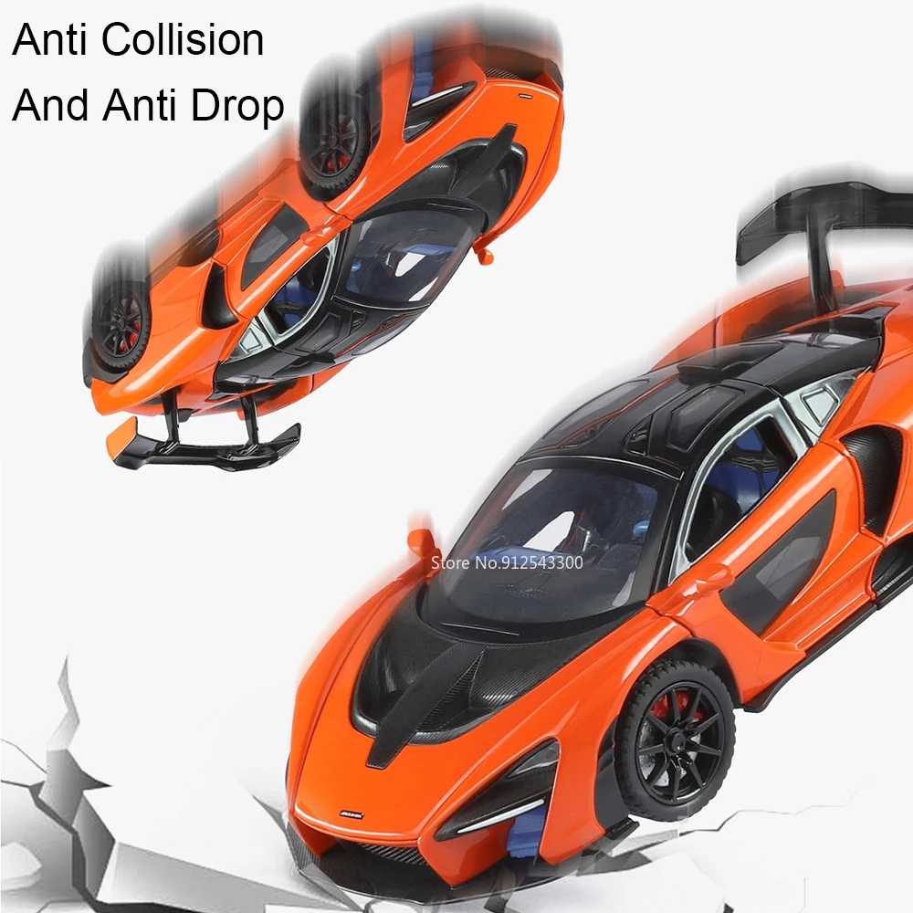 1:24 Senna Panamera Spray Version Car Model Toy Metal Diecast Pull Back Sound Light Shock Absorption Vehicle Models Kids Gifts